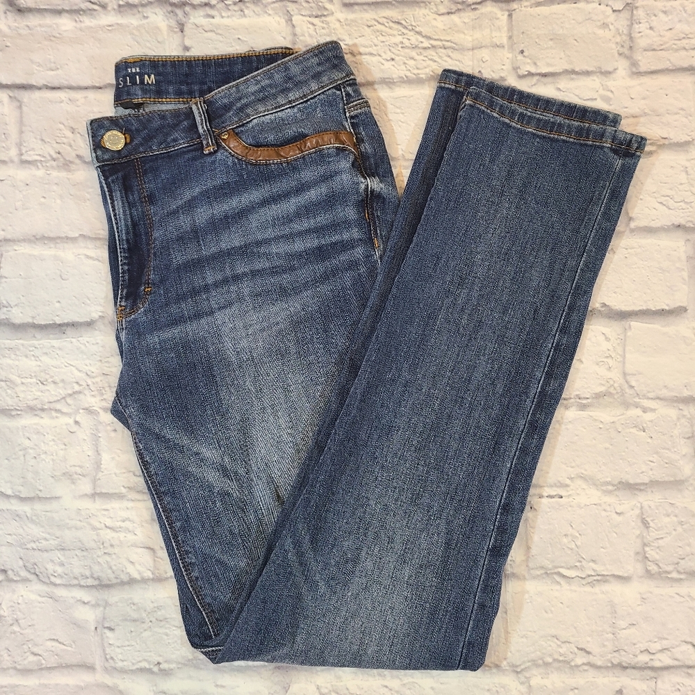 WHBM Slim Leather Trim Jeans Size 12